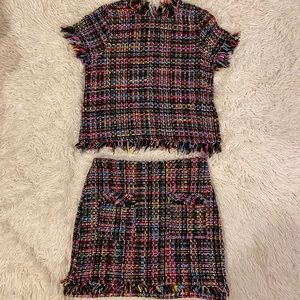 Zara Multicolor Tweed Mini Skirt & Top
